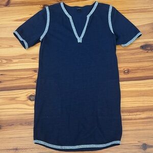 EUC J.CREW Womens Sz S Dress Mini Shift Knit Tunic Dress Marled Trim Navy Blue